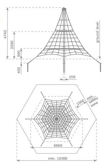 Armed rope pyramid net - 4.5m