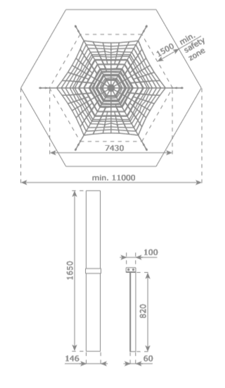 Armed rope pyramid net - 5 m