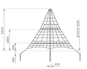 Armed rope pyramid net - 5 m