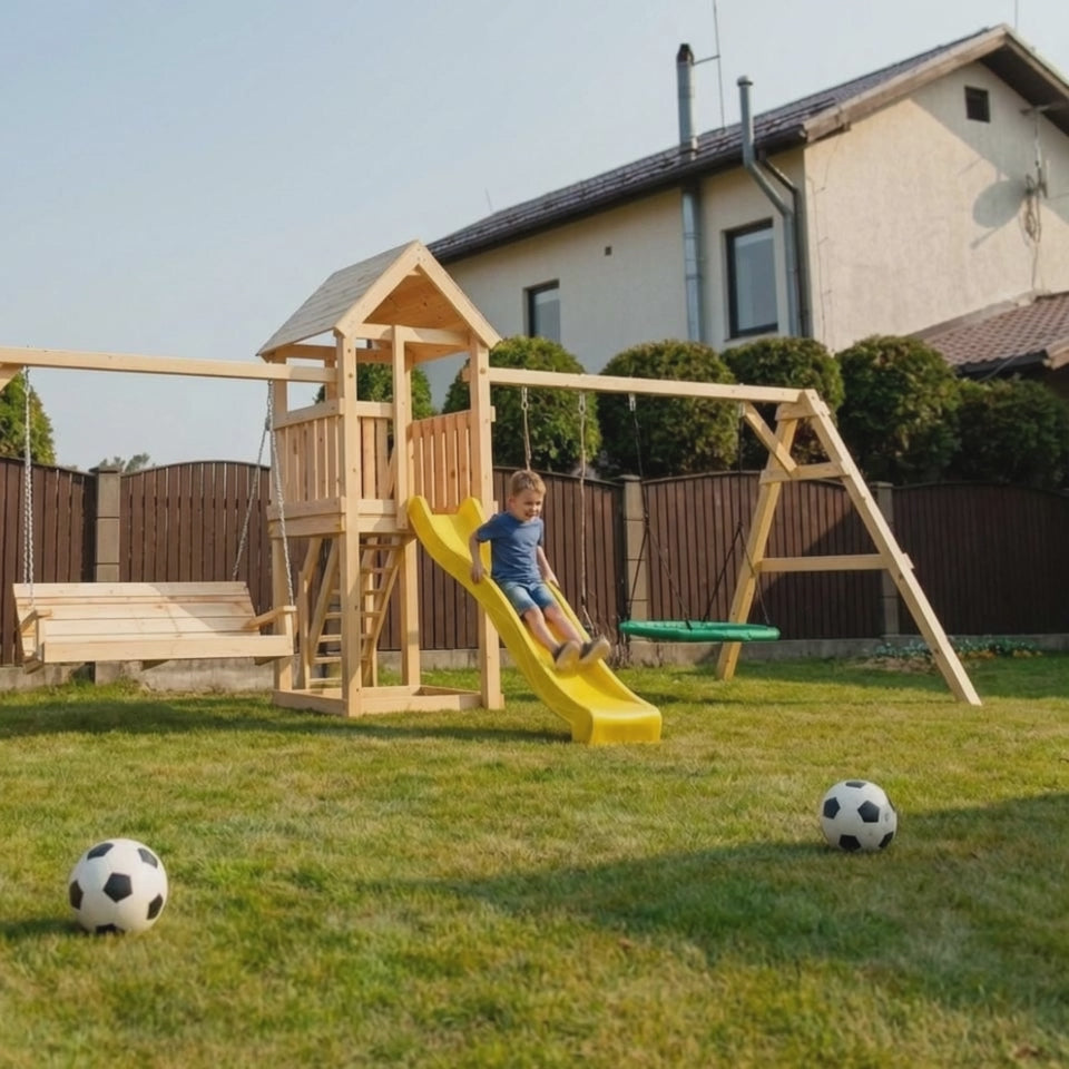 Bērnu rotaļu laukums ar diviem šūpoļu moduļiem