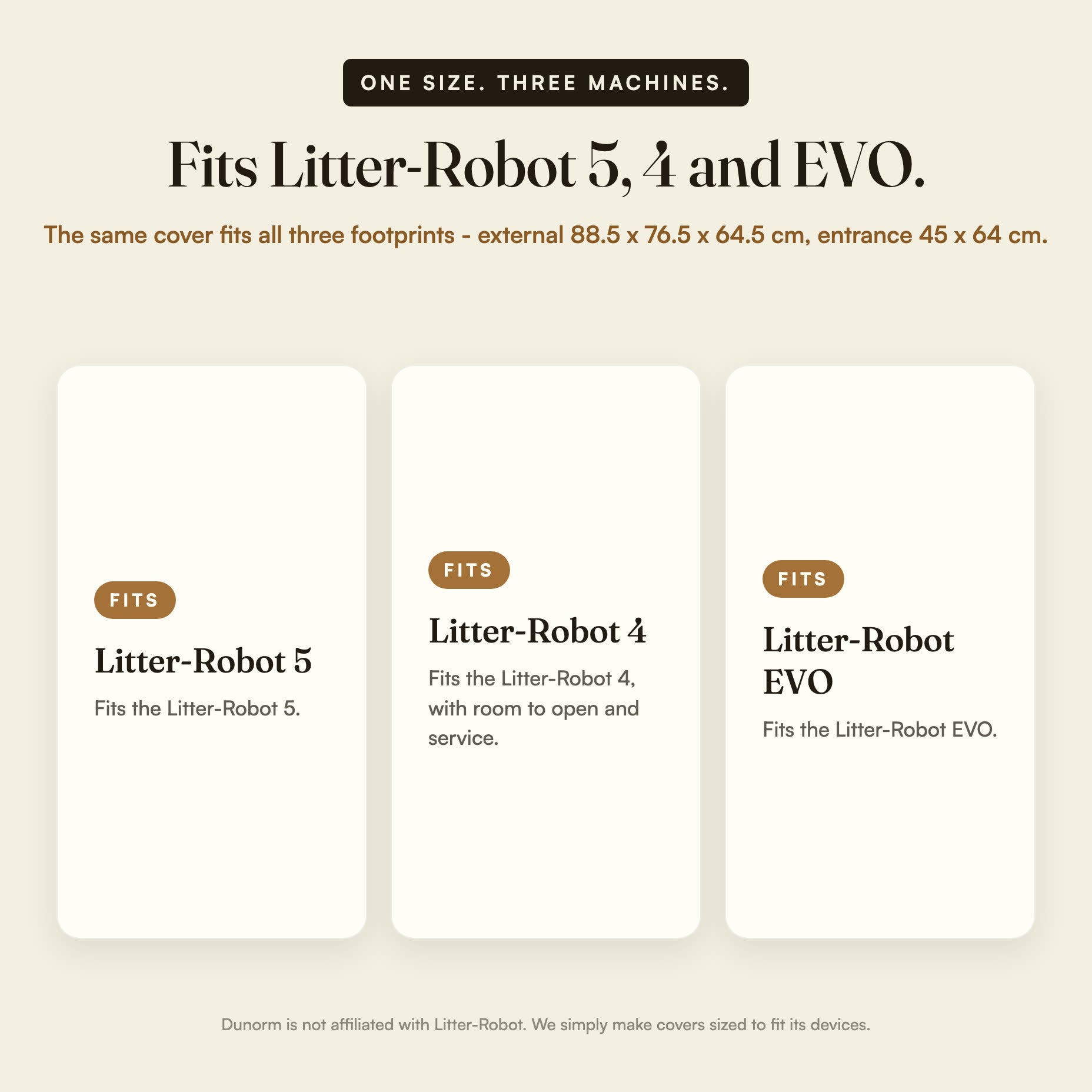 One size fits the Litter-Robot 5, 4 and EVO.