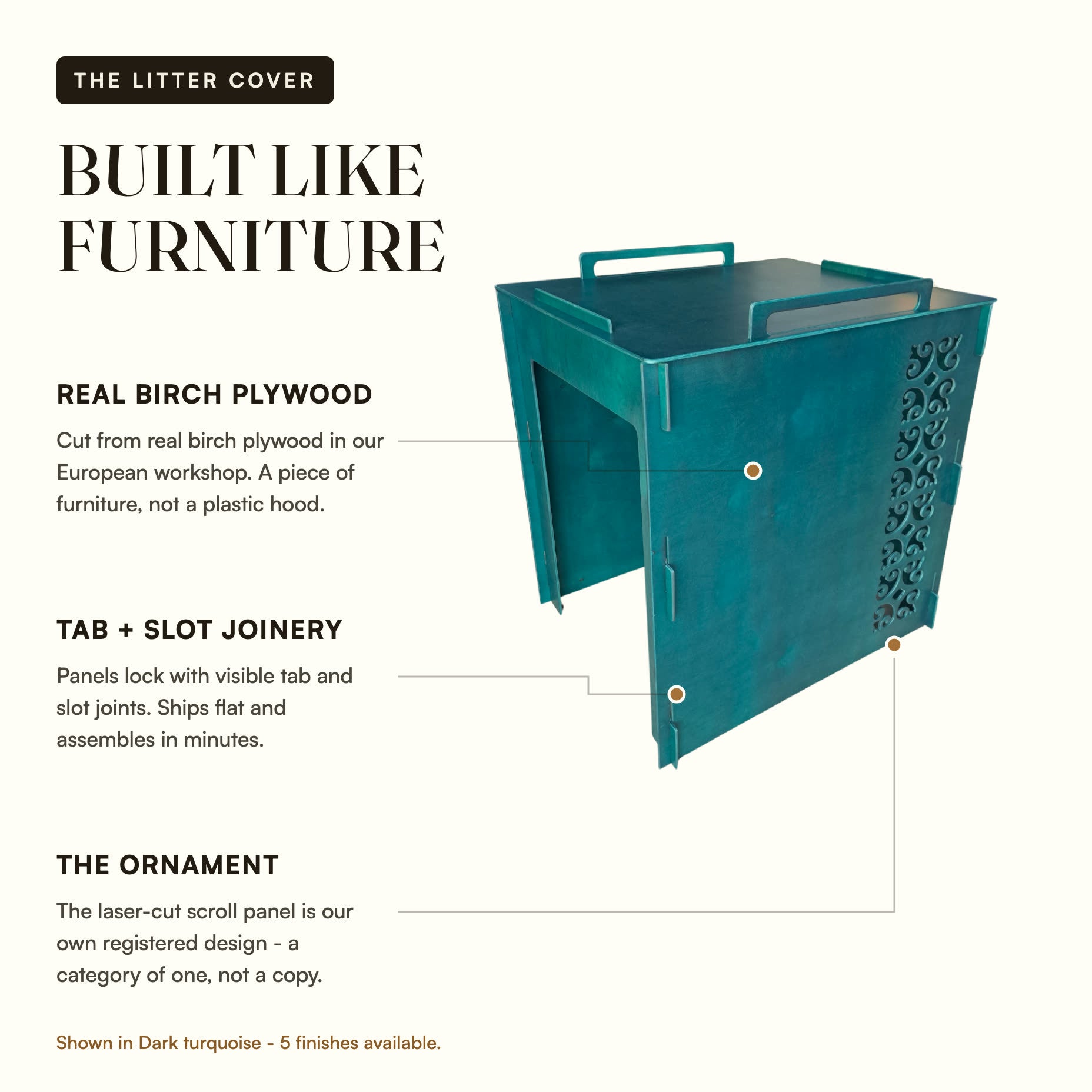 Built like furniture - real birch plywood, tab and slot joinery, the laser-cut ornament that is our registered design.