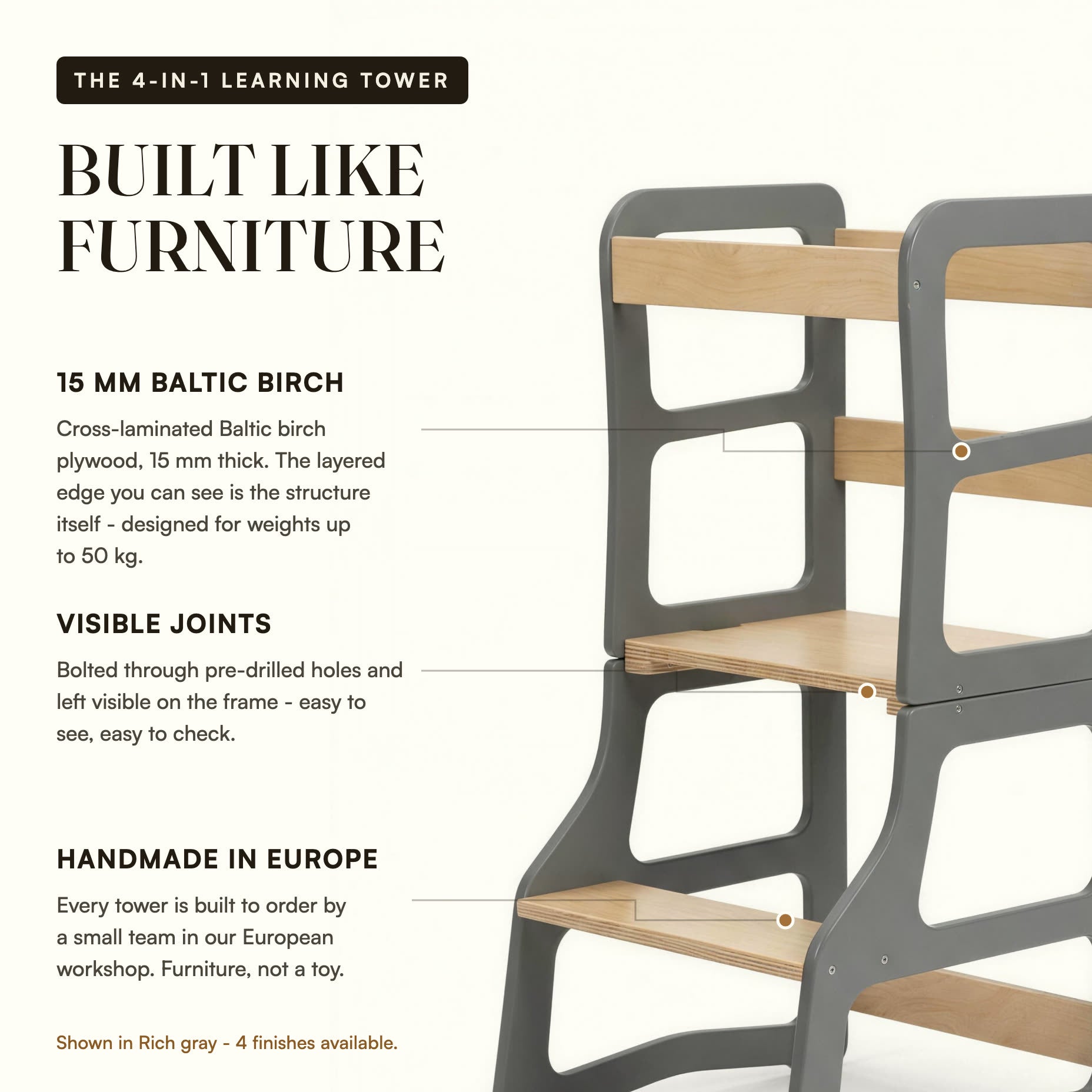 Built like furniture: cross-laminated Baltic birch, visible bolted joints