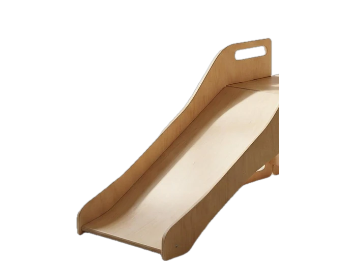 The birch slide extension attached, turning the table into an indoor slide.